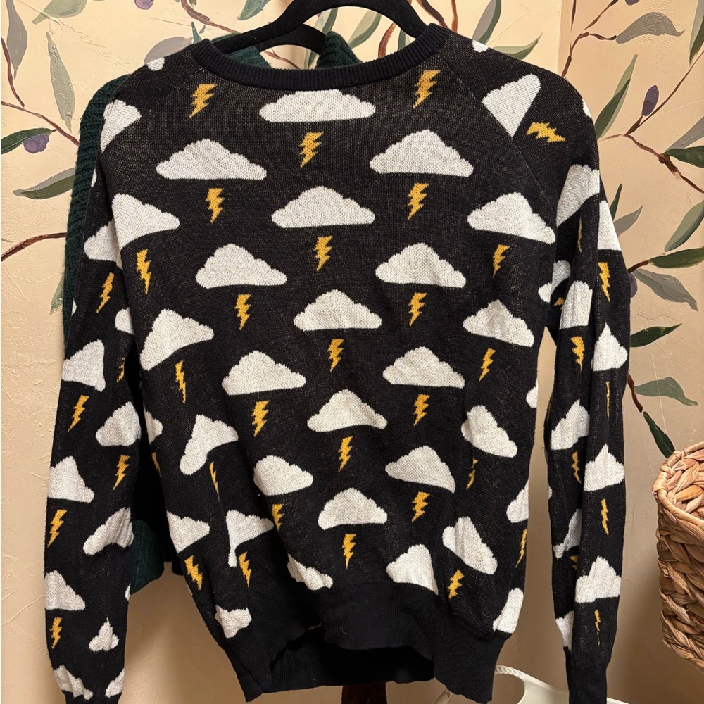 Dangerfield Cloud Lightning Sweater - Black, White, and Yellow modcloth storm